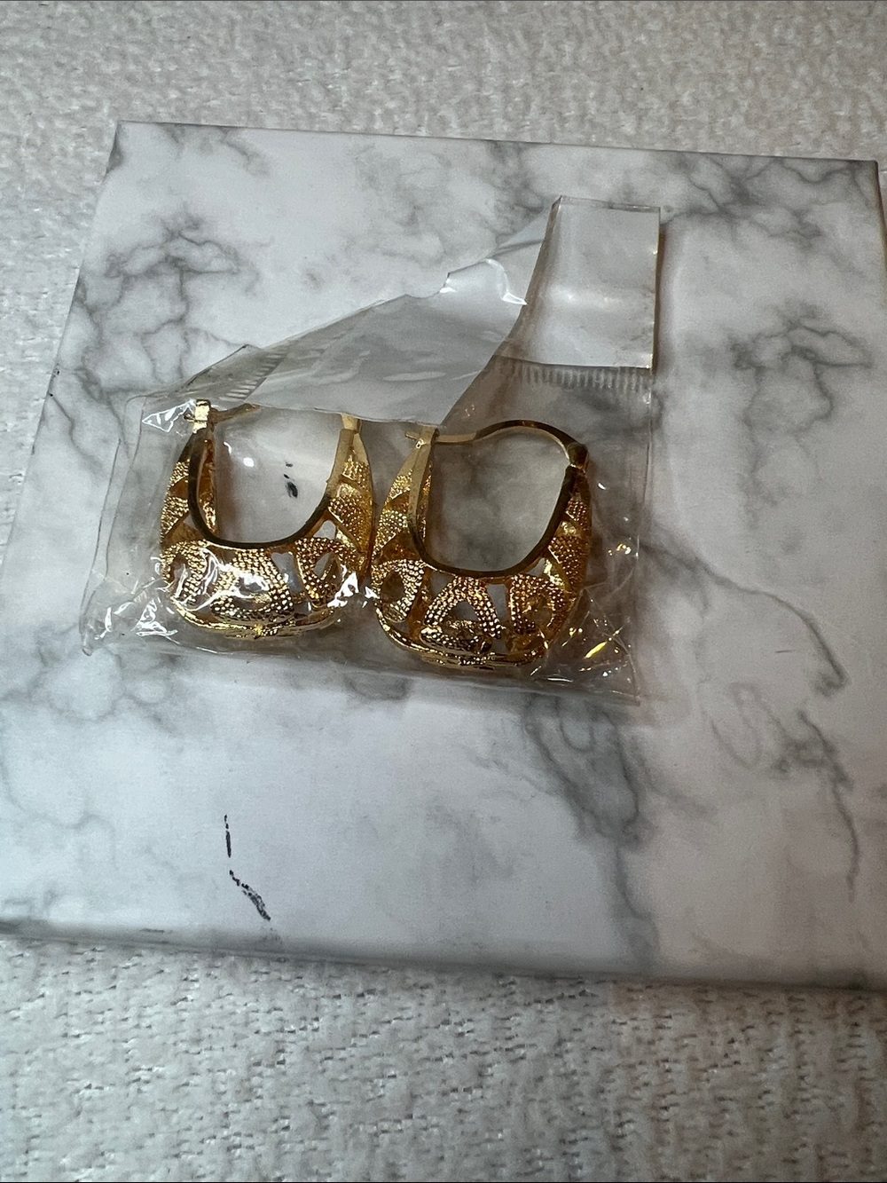 Gold Textured Hoop Earrings - Women Jewelry